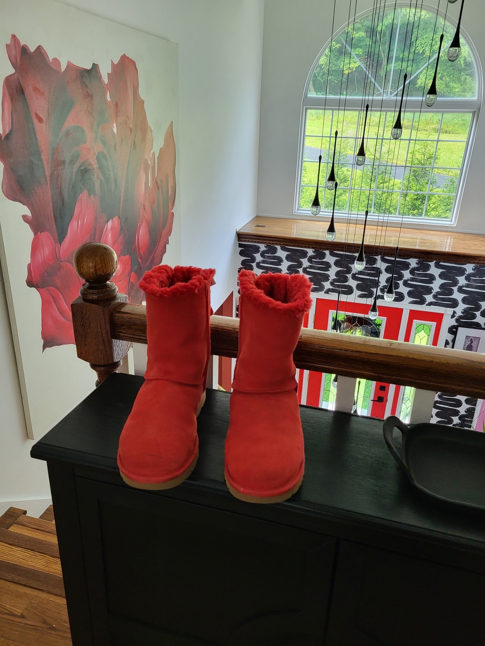 UGG Bright Red Cozy Shearling Boots.
